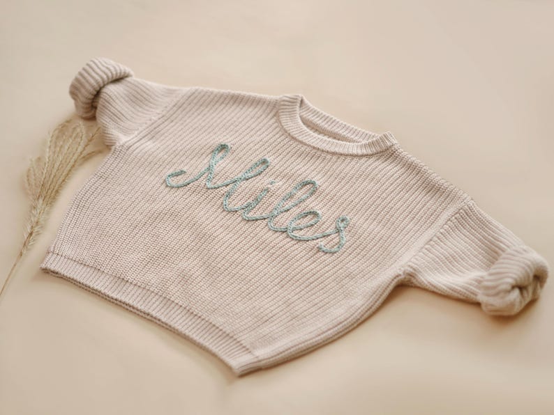 Hand Embroidered Kid Sweater, Knit Toddler Sweater, Custom Name Baby