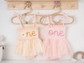First Birthday Romper, 1st Birthday Outfit, Hand-embroidered One Romper, Personalized Baby Dress, Customized Baby Girl Dress, Gift for B-day product logo