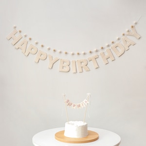 Nachhaltige Geburtstagsgirlande aus Leinen und Filz, alles Gute zum Geburtstag, Partygirlande, Geburtstagsdeko, Partydeko, Nachhaltiger Geburtstag, Neutrale Farbe