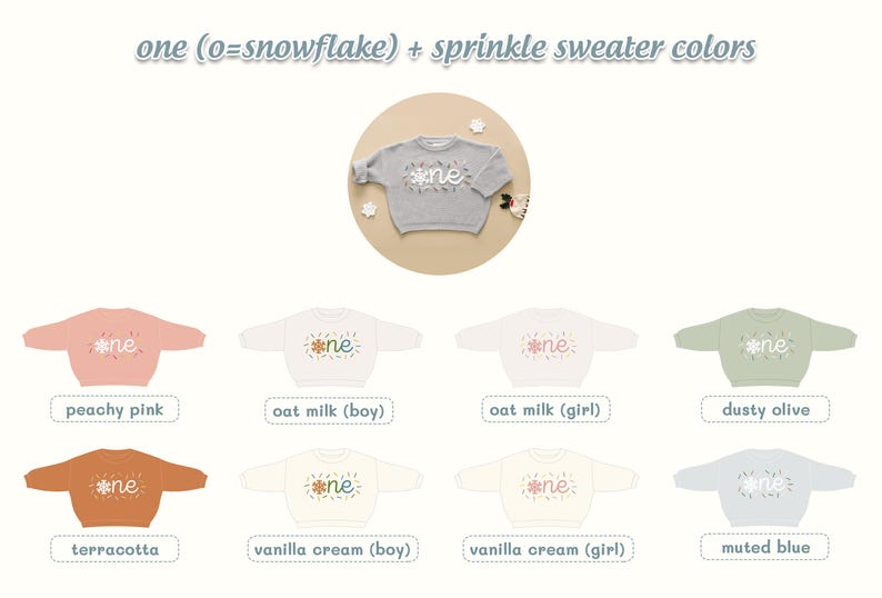 One Sprinkle Hand Embroidered Sweater, Custom First Birthday Sweater, Sweet One Sweater, Personalized Boy and Girl 1st Birthday Outfit image 13