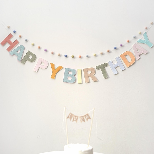 Happy Birthday Banner | Birthday Linen Garland | Party Garland | Birthday Decor | Party Decor | Sustainable Birthday | Neutral Color