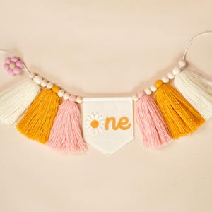 Daisy 1st Birthday High Chair Banner, Boho Girl Birthday Party Decor, Tassel Garland, Cake Smash Highchair Banner, One Birthday Photo Prop