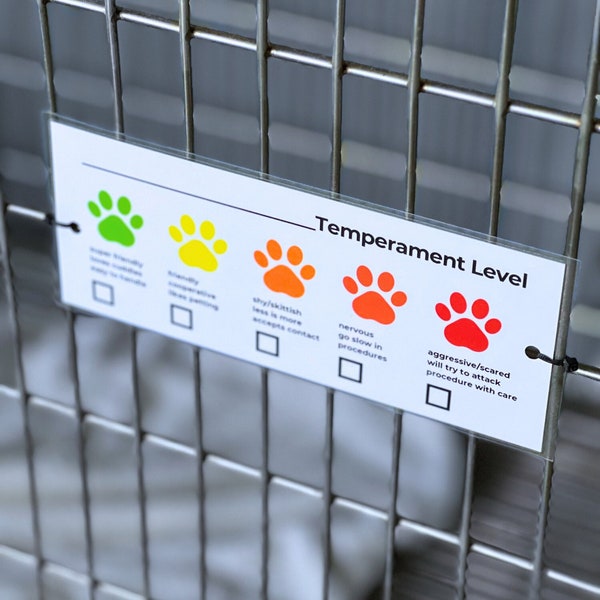 Safety Chart Veterinary Clinic Safety Guide Veterinary Safety Animal Temperament Level Vet Tech Guide Dog Temperament Cage Card Temperament
