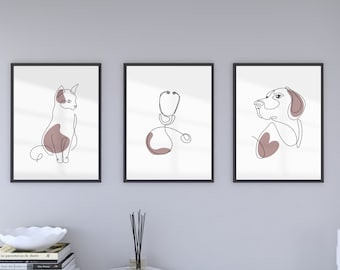 Veterinary Clinic Decor Prints, Dog Cat Line Art (Digital Download)