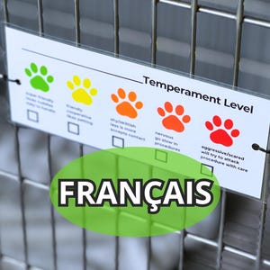 Tableau de sécurité Guide de sécurité du technicien vétérinaire Carte de cage niveau de tempérament animal Outils du technicien vétérinaire