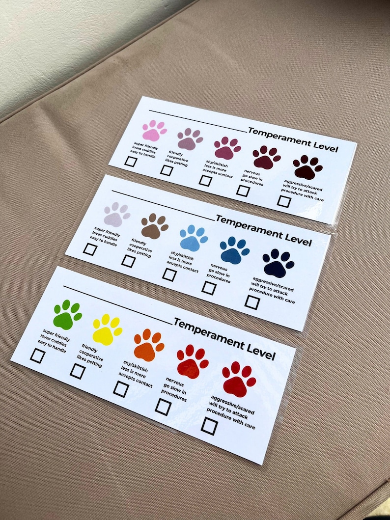 Veterinary Temperament Cage Card Veterinary Clinic Sign Vet Tech Chart ...