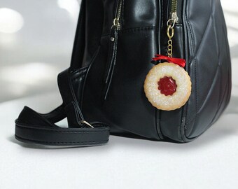 Handmade Cookie Bag Charm – Polymer Clay & UV Resin, Realistic Biscuit Purse Charm