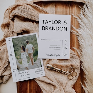 Minimalist Wedding Invite with Photo Template | Photo Wedding Invitation Template Canva | Editable Invitation Template | Photo Invites, WT12