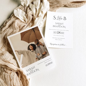 Minimalist Wedding Invite with Photo Template | Photo Wedding Invitation Template Canva | Boho Editable Invitation Template, WT3