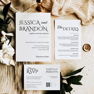 Minimalist Wedding Invitation Suite Template | Editable & Printable Wedding Invite Template | Classic Wedding Invitation Canva Template,WT10