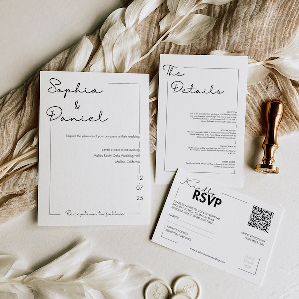 Modern Wedding Invite Suite Template | Wedding Suite with Modern Calligraphy Fonts | Chic Invitations, WT4