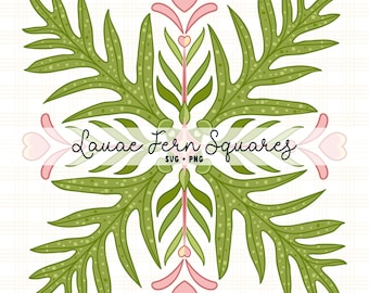 Seamless Pattern Lauae Fern Squares Png | Fern Leaf Svg | Digital Download