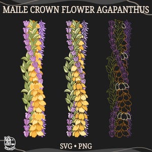 Maile Crown Flower And Agapanthus Lei Svg | Twist Lei Svg | Lei Strand Svg | Digital Download