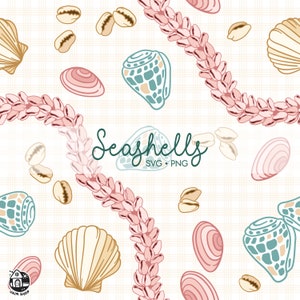Seamless Pattern Seashell Lei | Hebrew Cone Shell Png | Seashell Lei Strand Cut File | Lei Digital Download