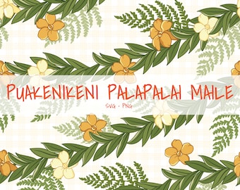 Seamless Pattern Maile Lei | Puakenikeni and Palapalai Png | Curve Flower | Lei Digital Download