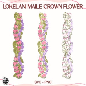 Lokelani Maile Crown Flower Lei Svg | Vertical Flower Lei Svg | Lei Strand Digital Download