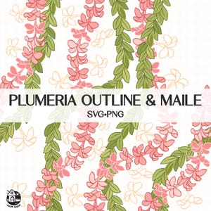 Seamless Pattern Plumeria And Maile Lei | Outline Flower Svg Cut File | Lei Digital Download