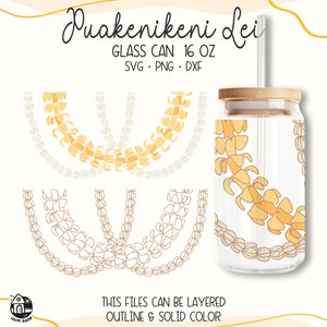 Glass Can 16 oz Puakenikeni Lei Svg | Floral lei Svg | Flowers Svg For Cut File | Digital Download