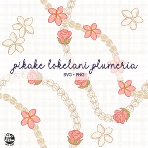 Seamless Pattern Pikake Lei And Lokelani Plumeria Png | Curve Lei Flower Png | Svg Cut File | Lei Digital Download