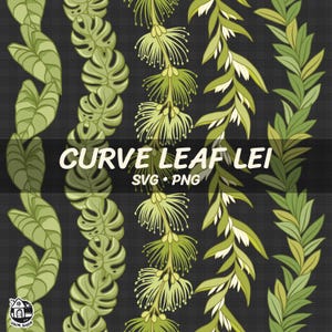 Seamless Pattern Curve Leaf Lei Png | Vertical Leaf Lei Png | Floral Svg Cut File | Lei Digital Download