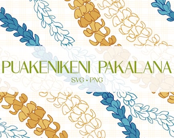 Seamless Pattern Puakenikeni and Pakalana Lei | Curved Floral Lei Png | Outline Svg Cut File | T-shirt Lei Digital Download