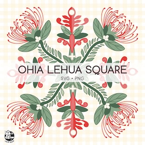 Seamless Pattern Ohia Lehua | Floral Lei Png | Squares Ohia Lehua Svg Cut File | Lei Digital Download