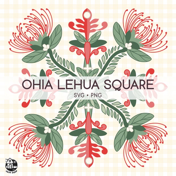Seamless Pattern Ohia Lehua | Floral Lei Png | Squares Ohia Lehua Svg Cut File | T-shirt Lei Digital Download