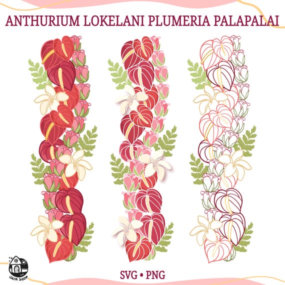 Anthurium Lokelani Plumeria and Palapalai | Twist Flower Lei Svg