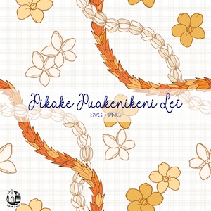 Seamless Pattern Pikake Lei And Puakenikeni | Curve Lei Flower Png | Twist Lei Svg Cut File | Lei Digital Download