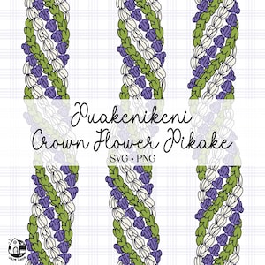 Seamless Pattern Pakalana Crown Flower and Pikake Lei | Triple Flowers Lei Png | Svg Cut File | Lei Digital Download