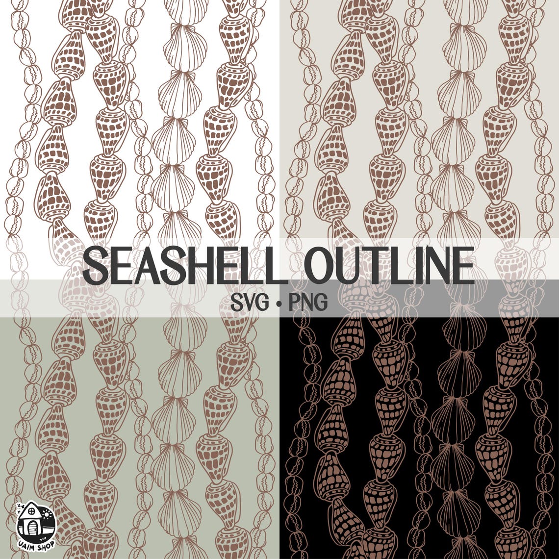 Seamless Pattern Seashell Lei Outline Png | Vertical Hebrew Cone Shell ...