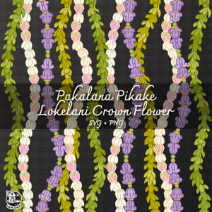 Seamless Pattern Pakalana Pikake Lokelani And Crown Flower Lei | Twist Lei PNG | Vertical Lei Digital Download