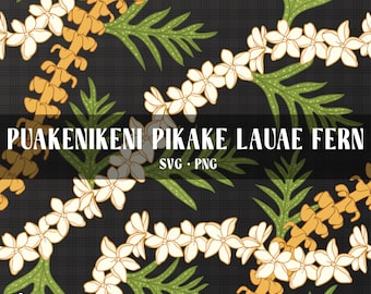 Seamless Pattern Puakenikeni Pikake Lei and Lauae Fern | Curve Flower Png | Digital Download