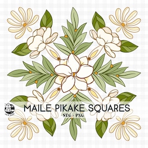 Seamless Pattern Maile and Pikake Lei | Squares Maile Leaf Svg Cut File | Digital Download