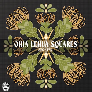 Patrón sin costuras Ohia Lehua Squares / Flores Lei Png / Ohia Lehua Svg Cut File / Lei Descarga digital