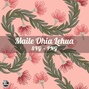 Patrón sin costuras Maile Lei y Ohia Lehua Flor / Curva Lei Png / Lei Descarga digital