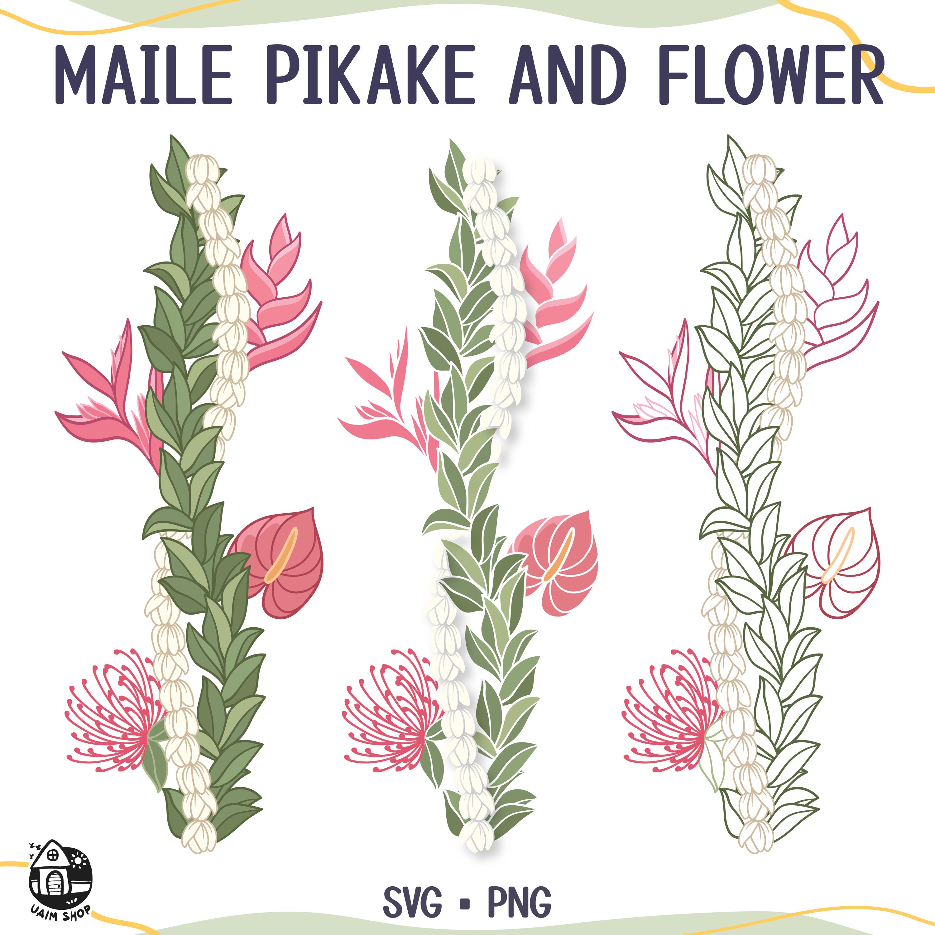 Maile Pikake Lei And Anthurium Heliconia Ohia lehua Flower | Twist Flower Lei Svg | Curve Lei Digital Download