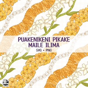 Seamless Pattern Puakenikeni Pikake Maile And Ilima Lei | Curve Lei Flower Png | Digital Download