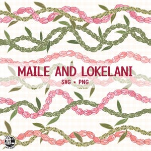 Seamless Pattern Maile And Lokelani Lei | Twist Flower Lei Png | Curve Leaf Png | Lei Digital Download