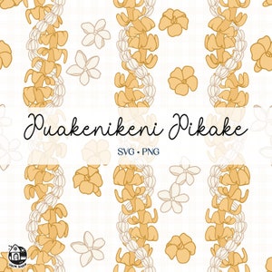 Seamless Pattern Puakenikeni and Pikake Lei | Curve Lei Flower Png | Twist Lei Svg Cut File | Lei Digital Download