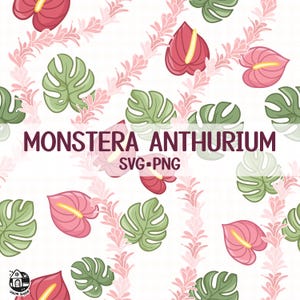 Seamless Pattern Monstera And Anthurium | Curve Lei Flower Png | Leaf Lei Svg Cut File | Lei Digital Download