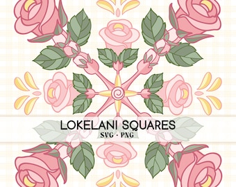 Seamless Pattern Lokelani Leis | Floral Lei Png | Squares Lokelani Svg Cut File | T-shirt Lei Digital Download