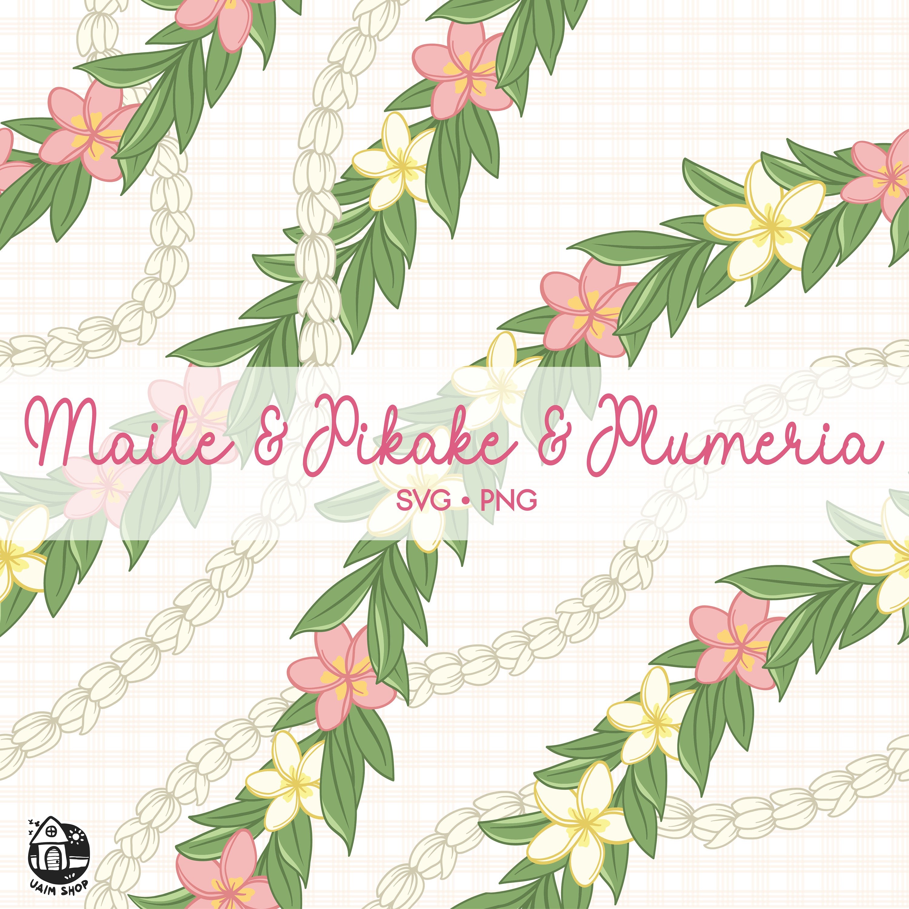 Seamless Pattern Plumeria Flower Maile & Pikake Lei | Twist Flower