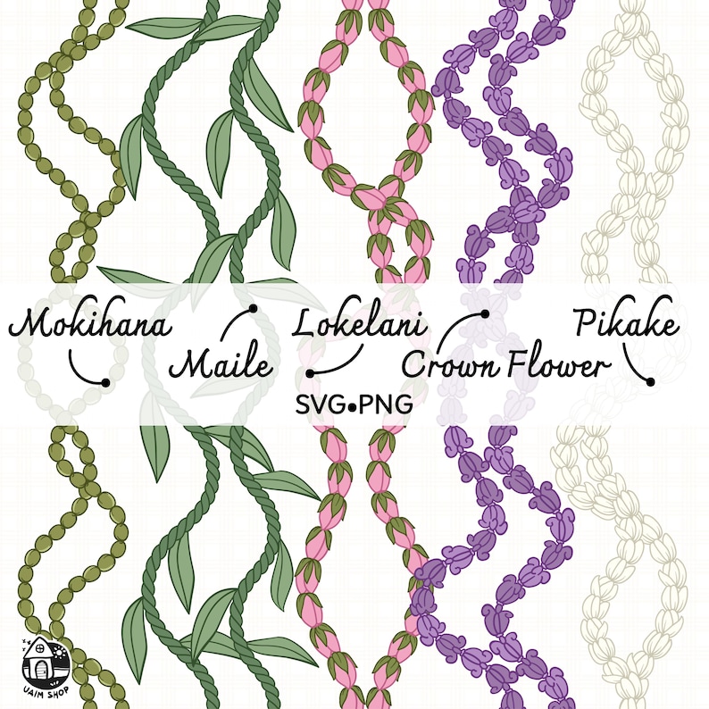 Seamless Pattern Mokihana Maile Lokelani Crown Flower Pikake Lei ...