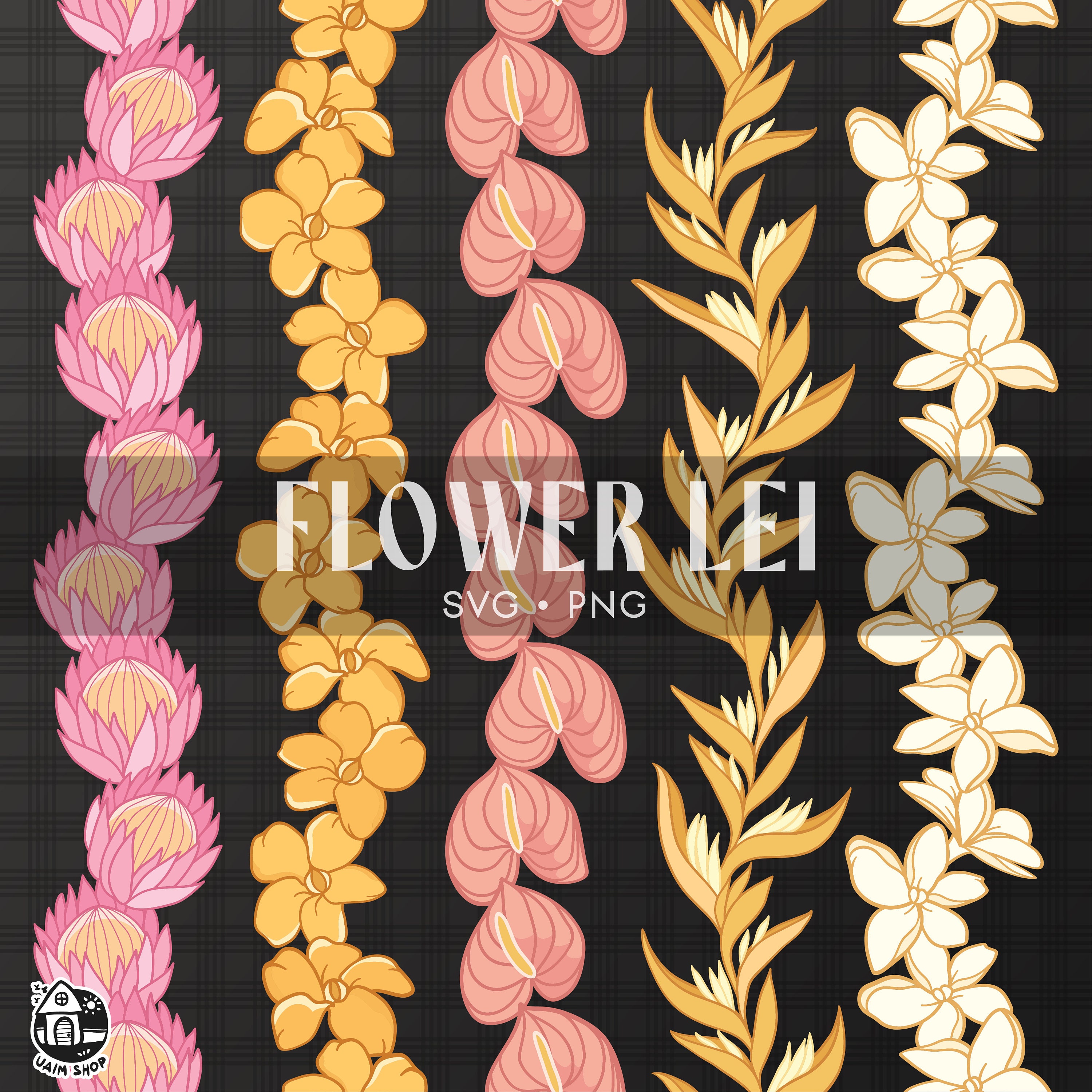 Seamless Pattern Flower Lei | Vertical Lei Png | Svg Cut File | Digital ...