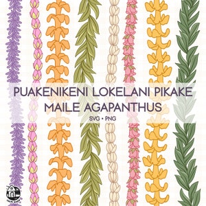 Seamless Pattern Lei Flowers | Vertical Lei Png | Puakenikeni Lokelani Pikake Maile Agapanthus | Digital Download