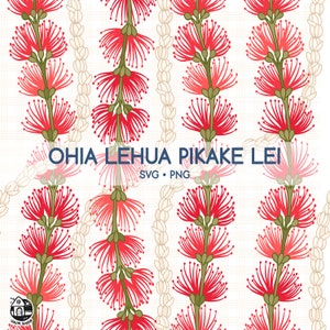 Seamless Pattern Ohia lehua and Pikake Lei | Floral Png | Svg Cut File | Lei Digital Download