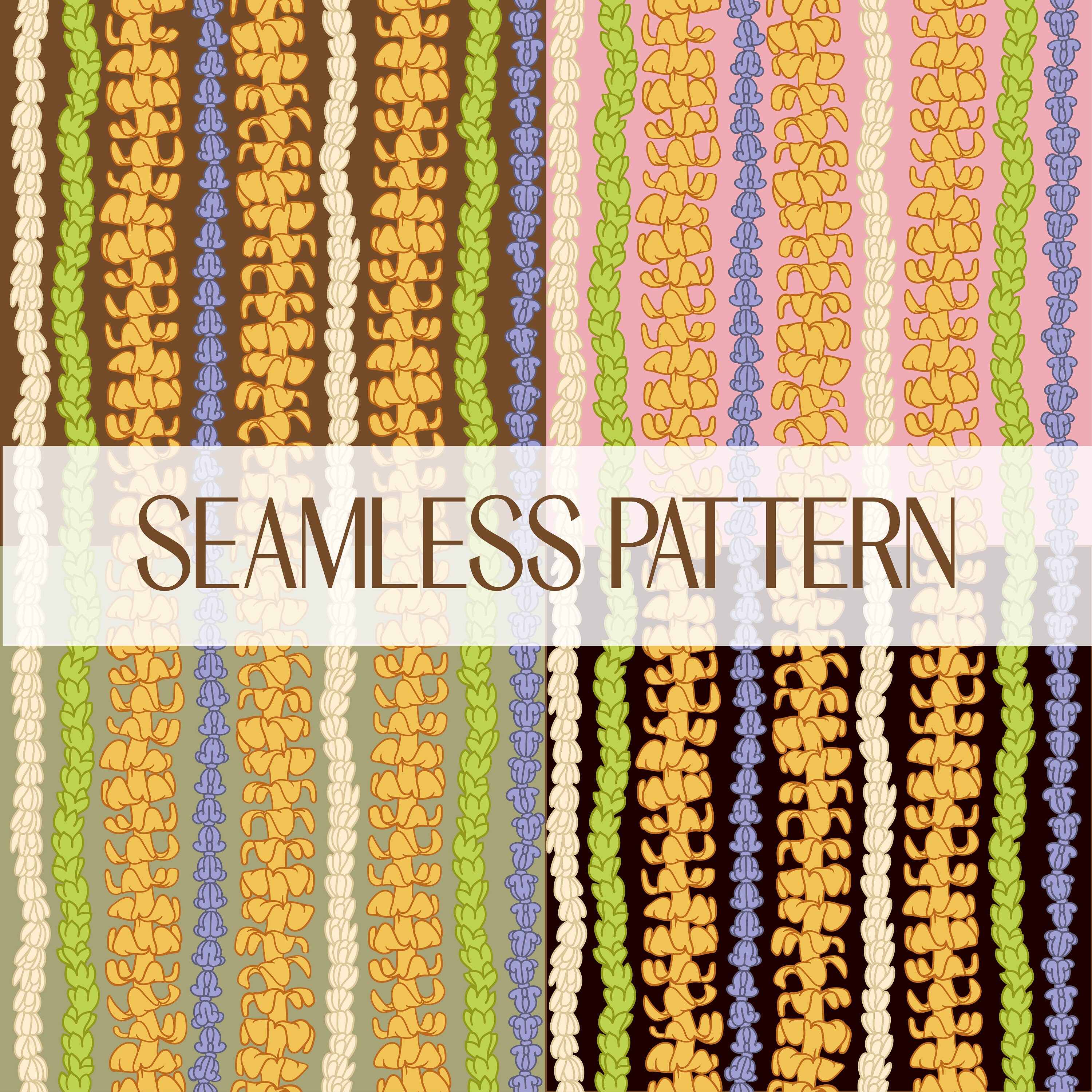 Seamless Pattern Puakenikeni Pikake Crown Flower and Pakalana Lei