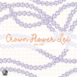 Seamless Pattern Outline Crown Flower Lei | Curved Floral Lei Png | Solid Color Svg Cut File | Lei Digital Download