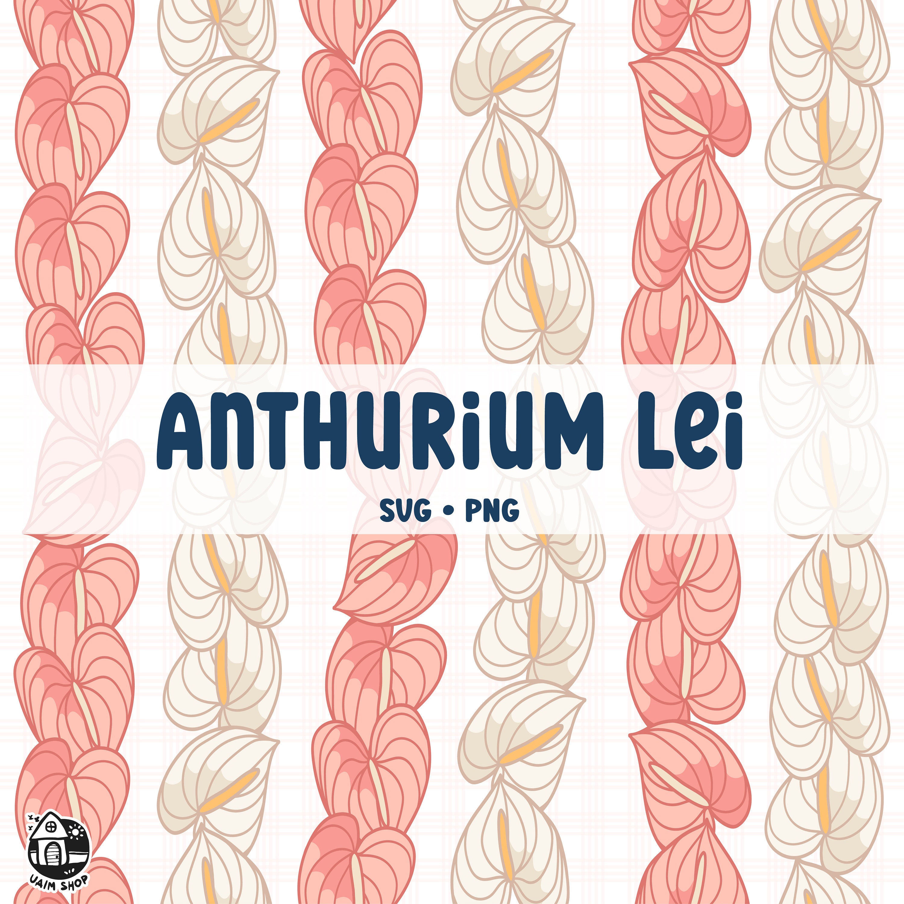 Seamless Pattern Anthurium Lei | Vertical Floral Lei Png | Digital